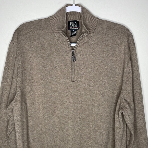 Jos A Bank Mens Size XL Pima Cotton Light Brown 1/4 Zip Pullover Dressy Sweater - Picture 2 of 9